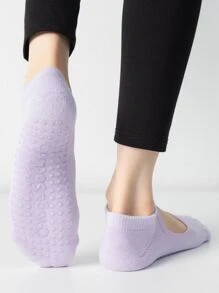 1pair Letter Graphic Yoga Socks - Mauve Purple - View 2