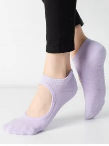 1pair Letter Graphic Yoga Socks - Mauve Purple - View 3