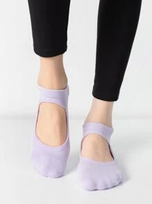1pair Letter Graphic Yoga Socks - Mauve Purple - View 4
