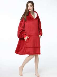 Váy ngủ & áo ngủ Nữ Túi màu trơn Giải trí - Màu Đỏ Sâu - Xem 3
