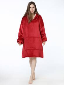 Váy ngủ & áo ngủ Nữ Túi màu trơn Giải trí - Màu Đỏ Sâu - Xem 4