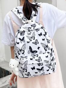 Mochila funcional con estampado de mariposas con colgante de dibujos animados Mochila escolar para graduados, chicas adolescentes, estudiantes de primer año, estudiantes de segundo año, junior y senior en la universidad, la universidad y la escuela secundaria, perfecta para exteriores, viajes y regreso a la escuela Ligera, portátil - Blanco y Negro - Ver 2