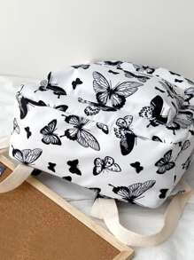 Mochila funcional con estampado de mariposas con colgante de dibujos animados Mochila escolar para graduados, chicas adolescentes, estudiantes de primer año, estudiantes de segundo año, junior y senior en la universidad, la universidad y la escuela secundaria, perfecta para exteriores, viajes y regreso a la escuela Ligera, portátil - Blanco y Negro - Ver 4