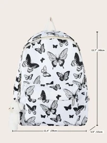 Mochila funcional con estampado de mariposas con colgante de dibujos animados Mochila escolar para graduados, chicas adolescentes, estudiantes de primer año, estudiantes de segundo año, junior y senior en la universidad, la universidad y la escuela secundaria, perfecta para exteriores, viajes y regreso a la escuela Ligera, portátil - Blanco y Negro - Ver 5