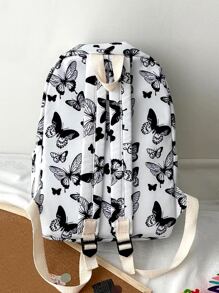 Mochila funcional con estampado de mariposas con colgante de dibujos animados Mochila escolar para graduados, chicas adolescentes, estudiantes de primer año, estudiantes de segundo año, junior y senior en la universidad, la universidad y la escuela secundaria, perfecta para exteriores, viajes y regreso a la escuela Ligera, portátil - Blanco y Negro - Ver 7