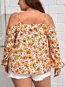 SHEIN VCAY 大碼印花挖肩燈籠袖襯衫 - 彩色 - 查看 2