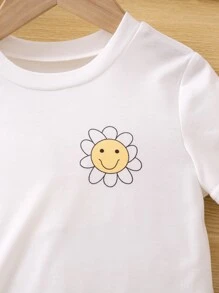 少女白色碎花印花標語休閒可愛基本款圓領常規袖T恤夏季 - 白色 - 查看 3