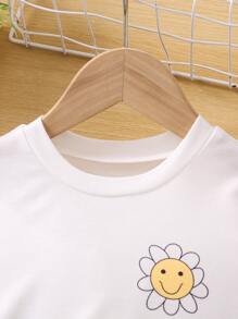 少女白色碎花印花標語休閒可愛基本款圓領常規袖T恤夏季 - 白色 - 查看 4