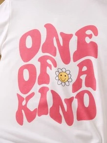 少女白色碎花印花標語休閒可愛基本款圓領常規袖T恤夏季 - 白色 - 查看 6