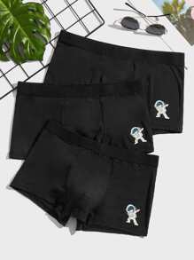 Men 3pcs Astronaut Print Boxer Brief - Black - View 1