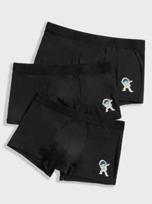Men 3pcs Astronaut Print Boxer Brief - Black - View 4
