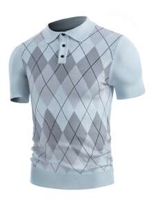 Manfinity Men Argyle Pattern Polo Neck Knit Top - Dusty Blue - View 1