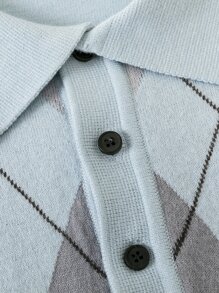 Manfinity Men Argyle Pattern Polo Neck Knit Top - Dusty Blue - View 3