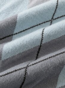 Manfinity Men Argyle Pattern Polo Neck Knit Top - Dusty Blue - View 8