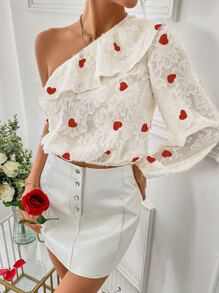 SHEIN Privé Áo sơ mi nữ Xù Tim Boho - Màu be - Xem 3