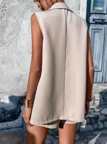 Chiquease con botones Blazer chaleco & Shorts - Caqui - Ver 2