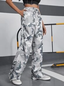 SHEIN Unity Camo Print Elastic Waist Trousers - Multicolor - View 3