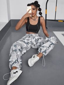 SHEIN Unity Camo Print Elastic Waist Trousers - Multicolor - View 4