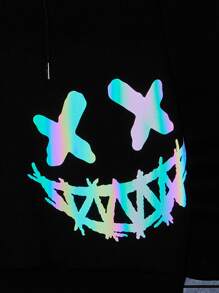 EASEVO Hombres Capucha reflectante con estampado de dibujos animados con cordón - Negro - Ver 4