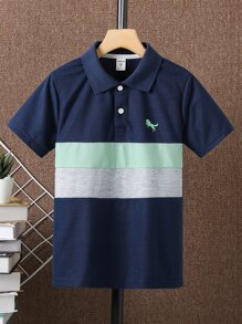 SHEIN Vacaura Tween Boy Colorblock Horse Print Detail Polo Shirt Summer Holiday