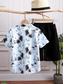 SHEIN Boys Coconut Tree Print Shirt & Shorts - Multicolor - View 2