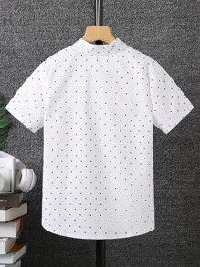 SHEIN 十二三歲男孩全印花圖案襯衫,不含tee - 白色 - 查看 2