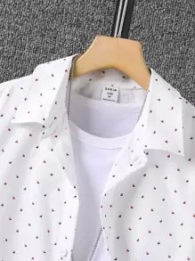 SHEIN 十二三歲男孩全印花圖案襯衫,不含tee - 白色 - 查看 4