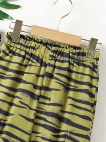 Boys Zebra Striped Print Flap Pocket Cargo Trousers - Olive Green - View 3