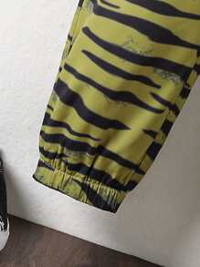 Boys Zebra Striped Print Flap Pocket Cargo Trousers - Olive Green - View 4