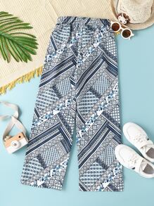 Girls Scarf Print Wide Leg Trousers - Multicolor - View 2