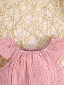 SHEIN Vintaside Kids 嬰兒女童圓領連體衣配飾頭帶 - 藕粉色 - 查看 5