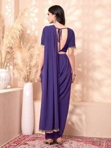 Divindia Contrast Sequin Wrap Front Dress - Purple - View 2