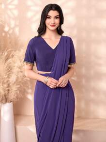 Divindia Contrast Sequin Wrap Front Dress - Purple - View 5