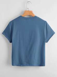 SHEIN LUNE 大碼珍珠串珠下擺打結T恤 - 霧霾藍 - 查看 2