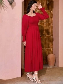 Modelyn Solid Flounce Sleeve Ruffle Hem A-line Dress - Red - View 5