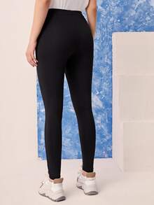 Mulvari Letter Graphic Contrast Piping Leggings - Black - View 2