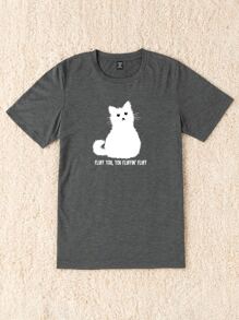 Flirla Plus Cat & Slogan Graphic Tee - Dark Grey - View 4