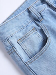 Manfinity Hombres Jeans desgarro con estampado de slogan - Lavado ligero - Ver 6