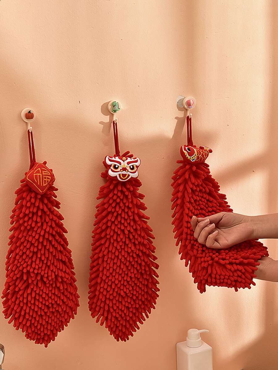 1 pieza Toallita carácter chino al azar - Rojo - Ver 1