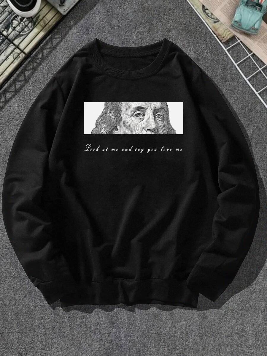 Manfinity Men Plus Figure & Slogan Graphic Sweatshirt - Black - View 1