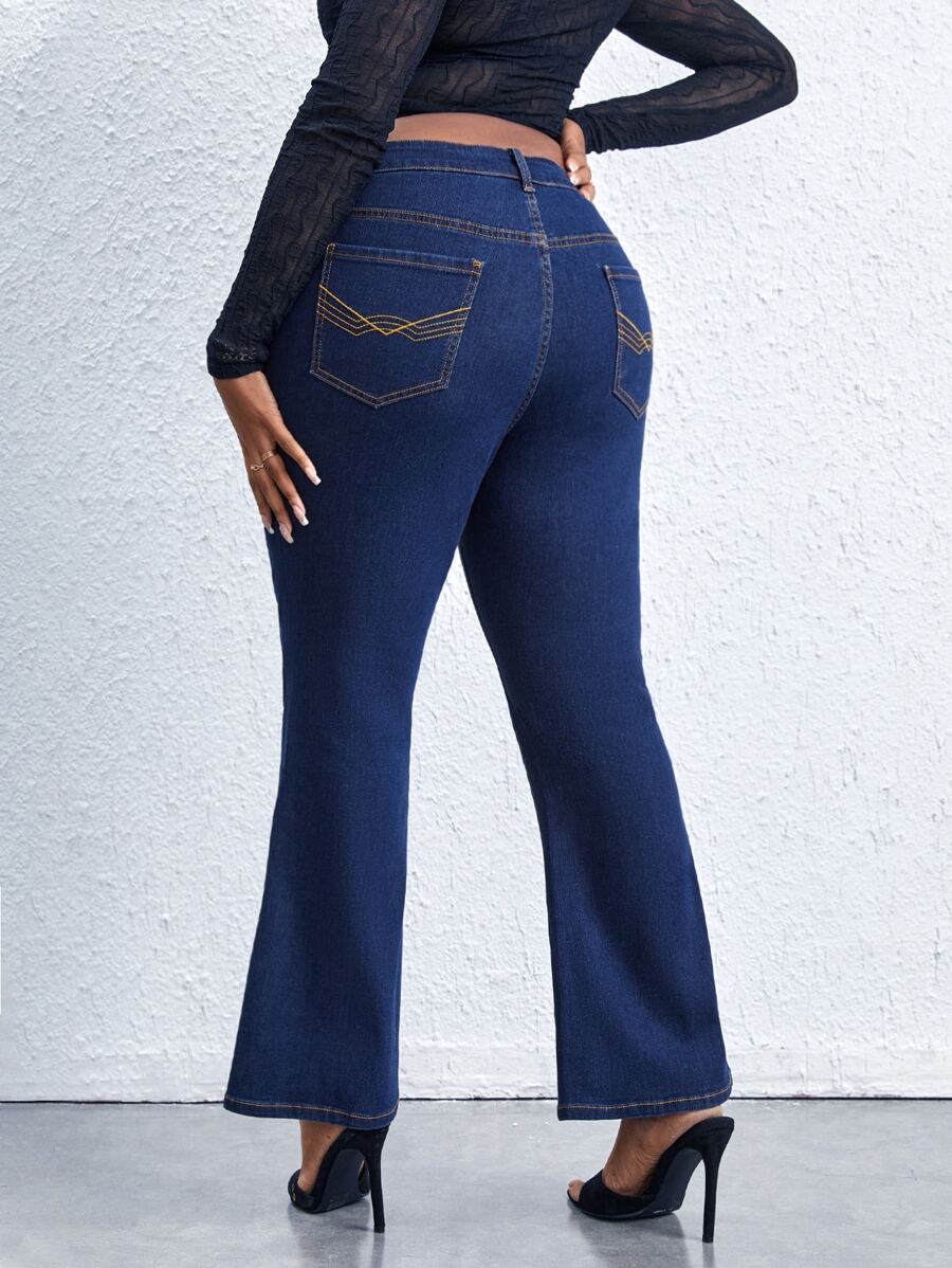 Plus High Waist Flare Leg Jeans - Dark Wash - View 1