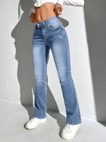 SHEIN Frenchy Women Jeans  Thickened Denim Winter Casual - Medium Wash - View 2