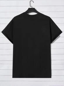 Manfinity Hombres Camiseta con estampado de letra - Negro - Ver 2