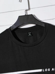 Manfinity Hombres Camiseta con estampado de letra - Negro - Ver 4