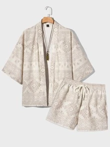 GENTILAND 男士几何印花和服和短裤（不含 T 恤）、和服、度假、我爱我的男朋友、色彩鲜艳、男朋友礼物、波西米亚风 - 彩色 - 查看 1