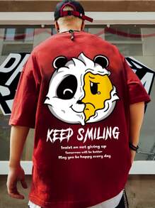 Manfinity EMRG Loose Fit Men Cartoon & Slogan Graphic T-Shirt - Red - View 1