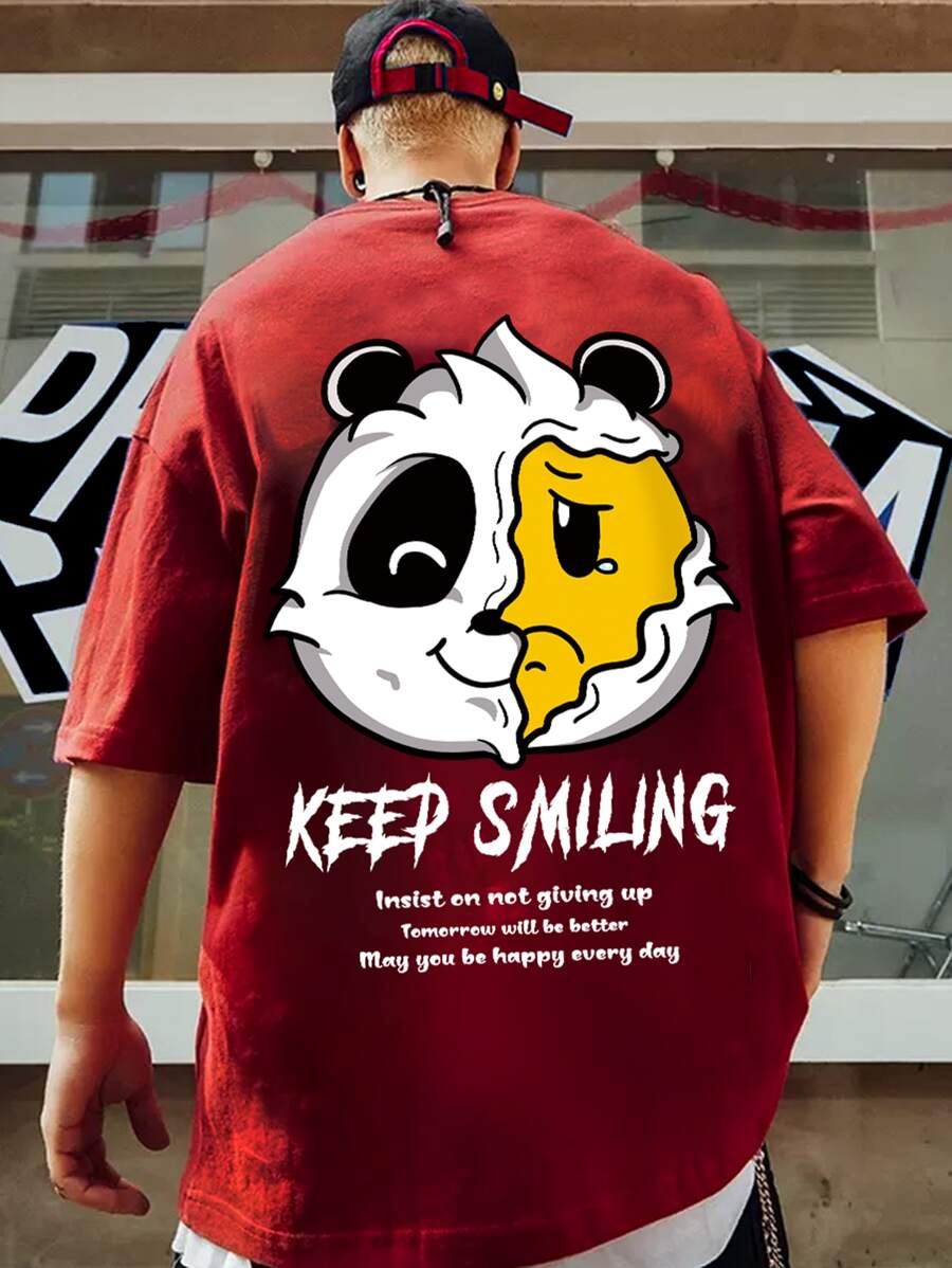 Manfinity EMRG Loose Fit Men Cartoon & Slogan Graphic T-Shirt - Red - View 1