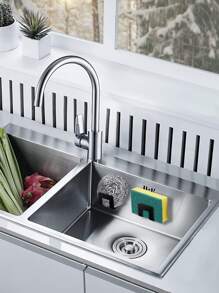 1pc Stainless Steel Sponge Storage Rack, Black Self Adhesive Faucet Drain Rack For Kitchen