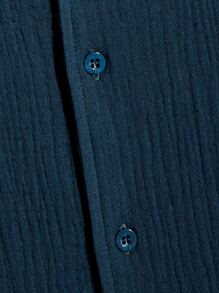 GENTILAND Men Lapel Collar Button Front Shirt - Teal Blue - View 3