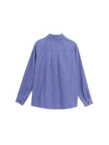 Vertical Stripe Asymmetrical Neck Blouse - Blue - View 2